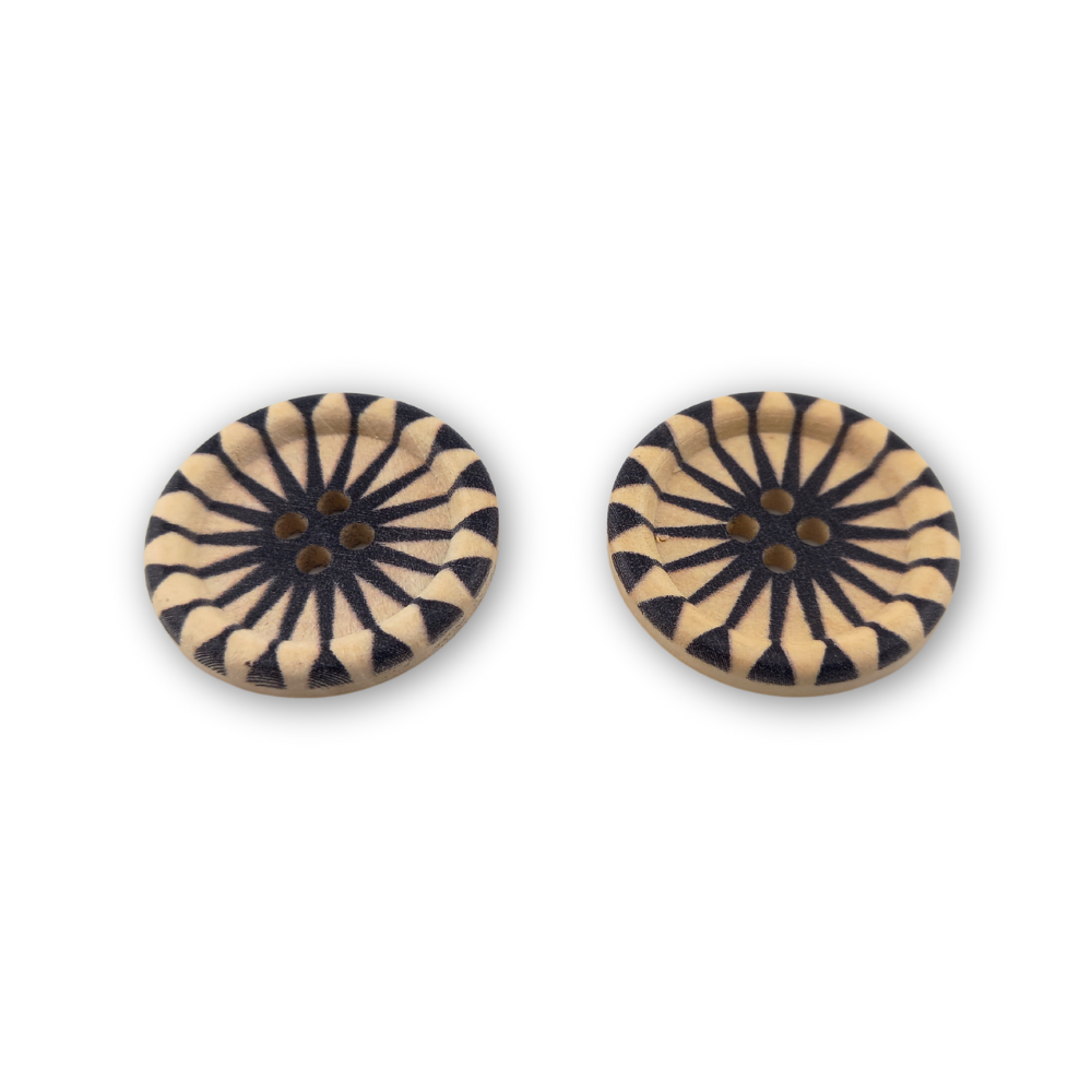 30mm Wooden Black & Cream Starburst Buttons (6)