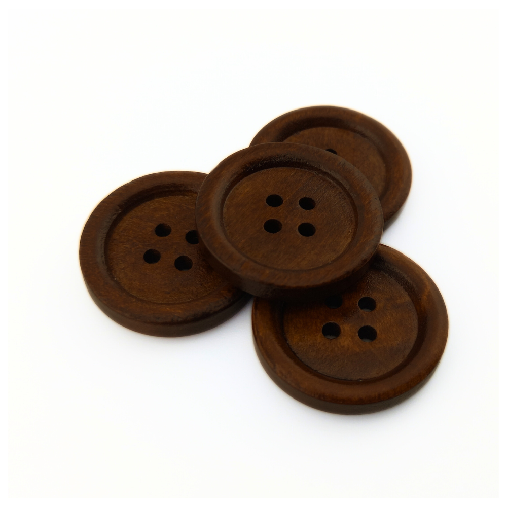 25mm Wooden Brown Thin Rim 4 Hole Buttons (6)