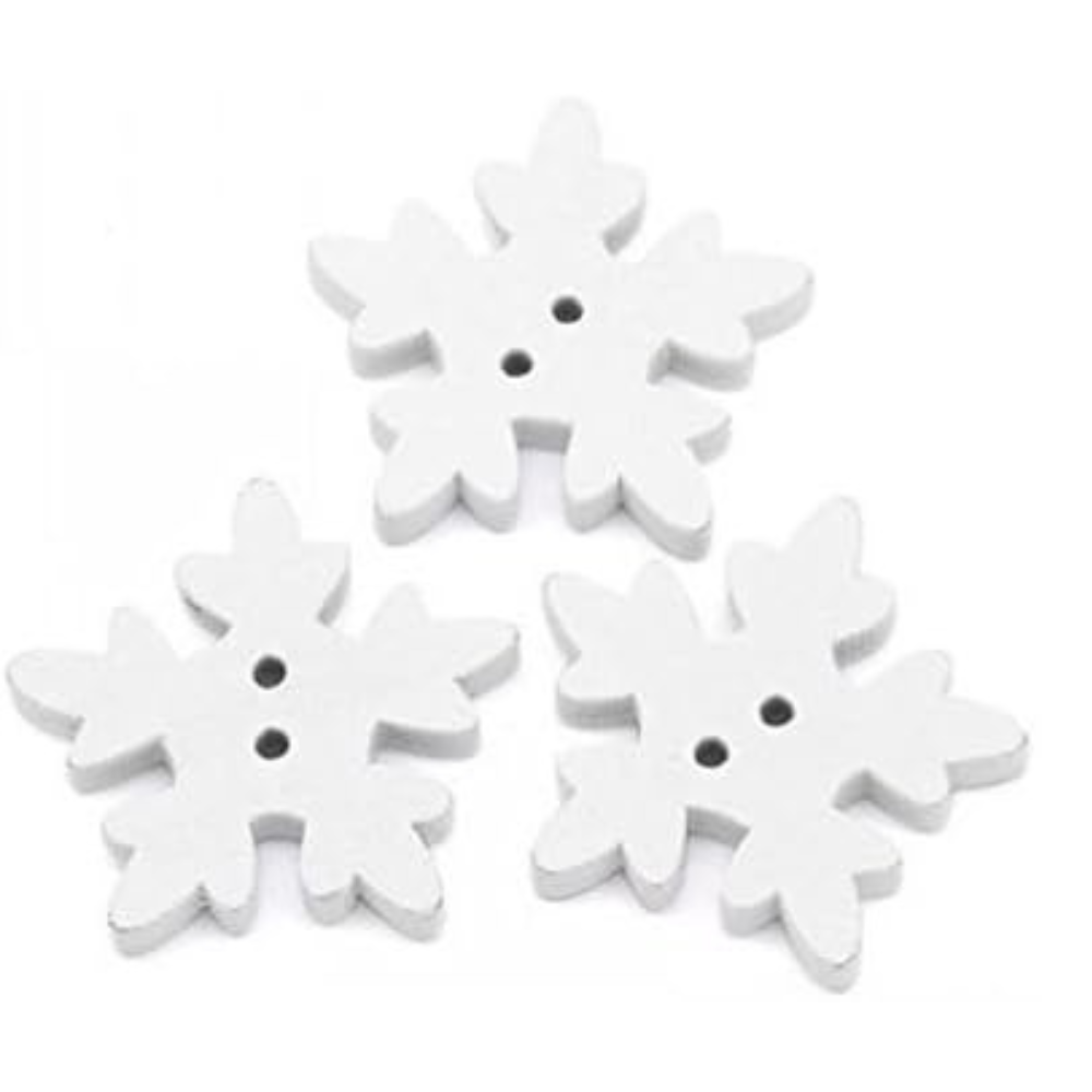 25mm White Wooden Snowflake Buttons (Pack of 12)