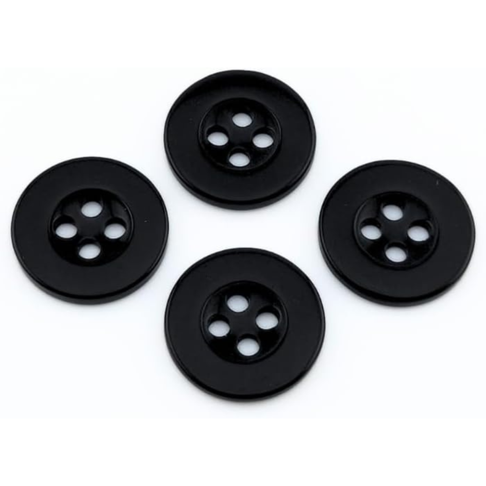 15mm Black 4 Hole Round Buttons (Pack of 15)