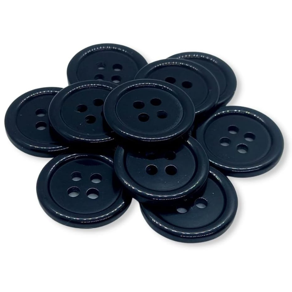 Black Round 4 Hole Buttons - 11mm, 15mm, 18mm, 20mm or 25mm
