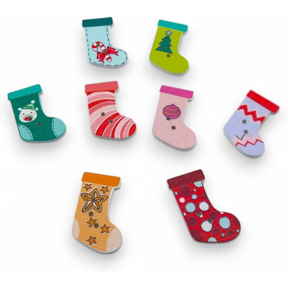 35 x 20mm Christmas Stocking Buttons (Pack of 12)