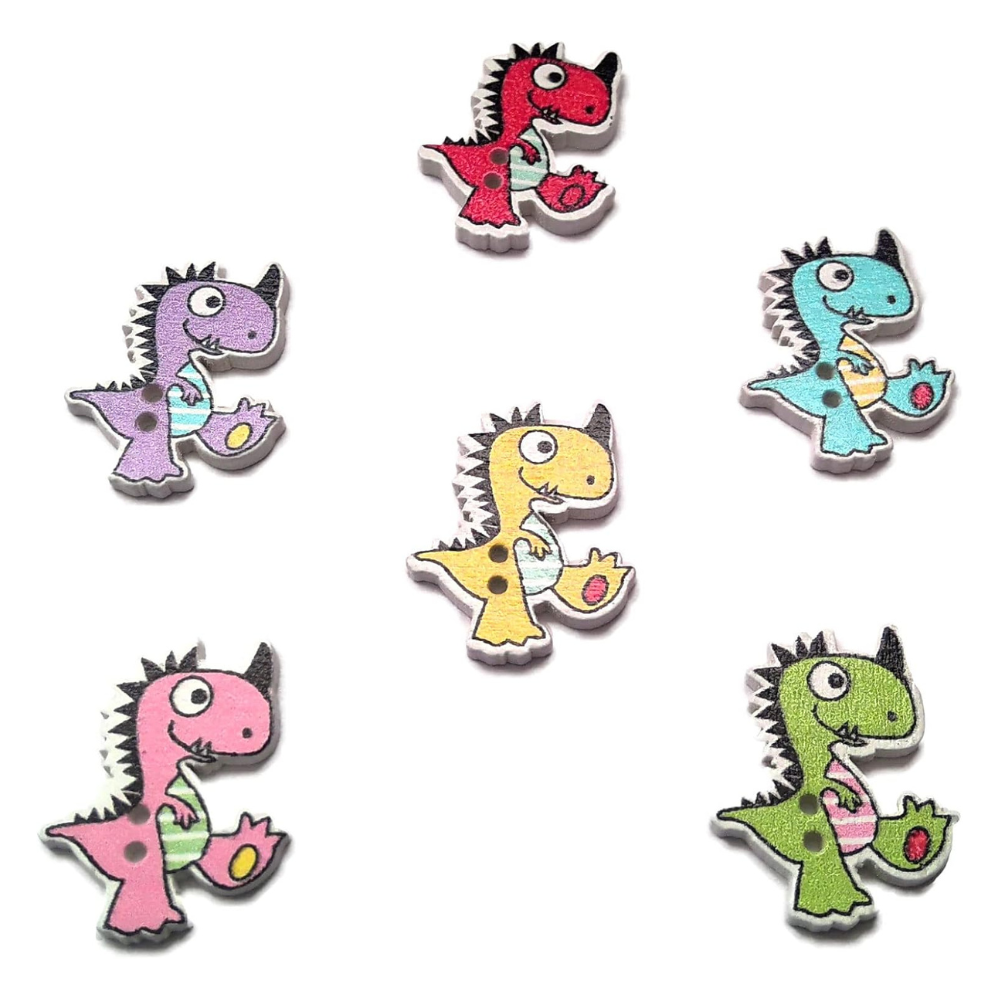 25mm Wooden Dinosaur Buttons (Pack of 12)