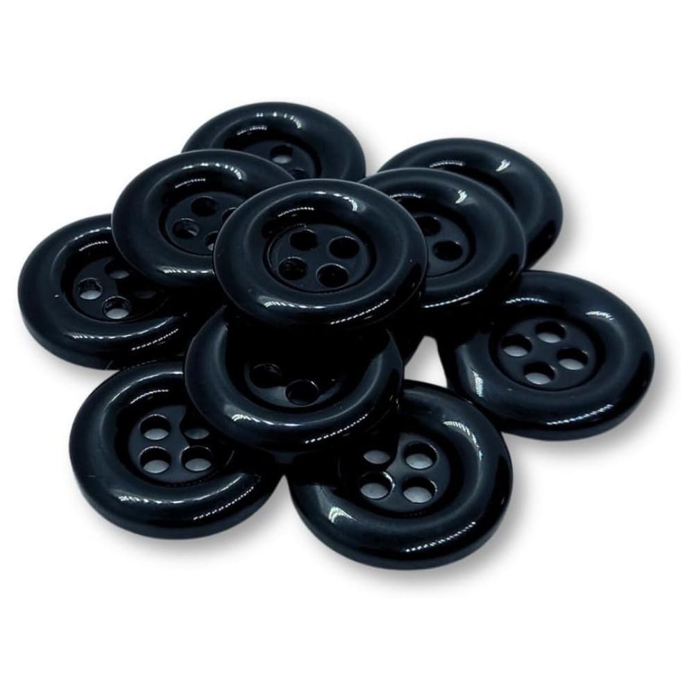 18mm Black Buttons - 4 Hole Thick Rim Buttons (Pack of 10)