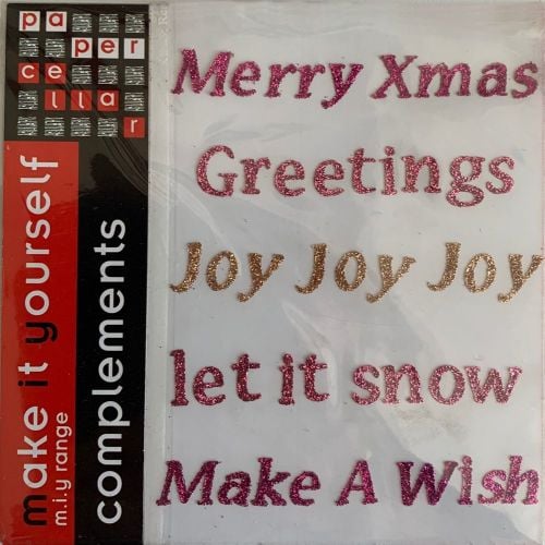 J322 Paper Cellar Make It Yourself Complements - Pink Xmas Words Glitter