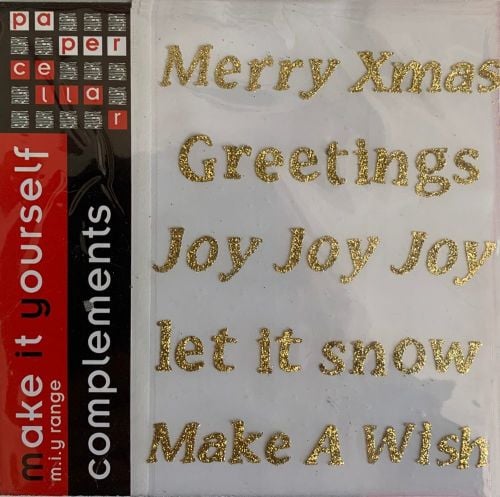 J324 Paper Cellar Make It Yourself Complements - Gold Xmas Words Glitter