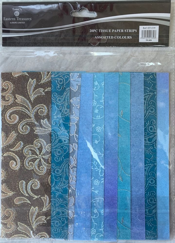 J121 Tissue Paper Strips 6 x 20 cm assorted blues