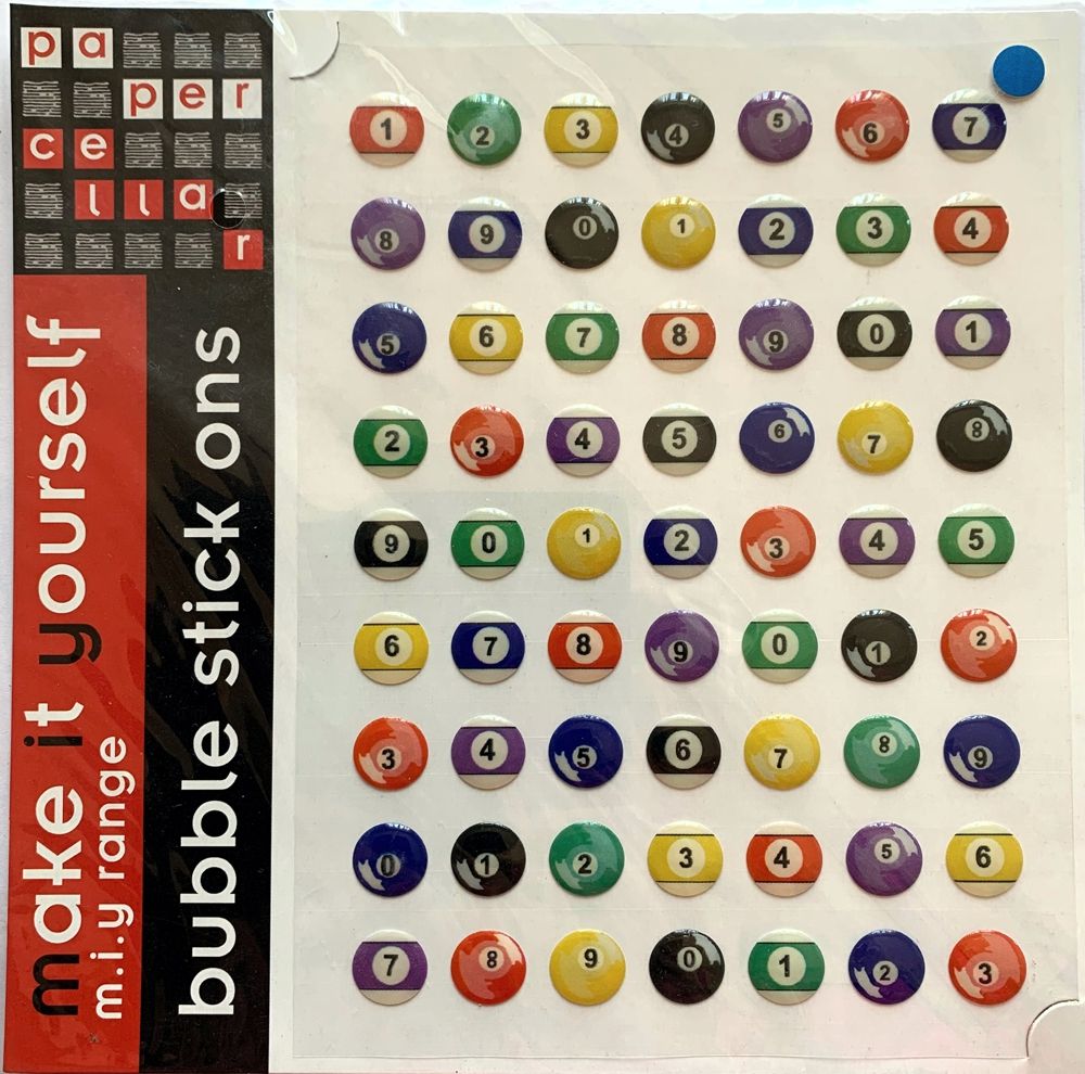 J191 Paper Cellar Bubble Stick Ons - Pool Balls Numbers