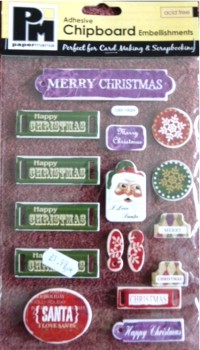 J304 Papermania Adhesive Chipboard Embellishments - Green Xmas Tags