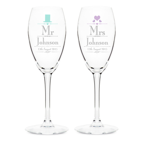 Decorative Wedding Mr & Mrs Flutes