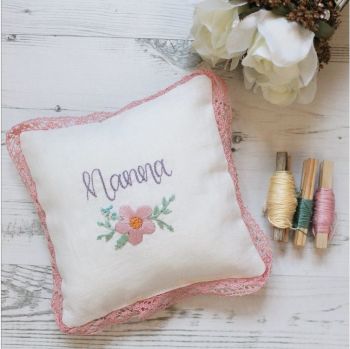 Mother's Day Embroidery Keepsake Cushion with Lace Frill