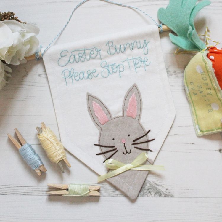Easter Bunny Embroidered Banner