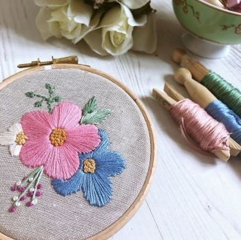 Mini Hoop Embroidered Pansy Spray