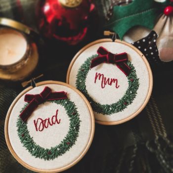 Mini Embroidered Festive Wreath Hoop