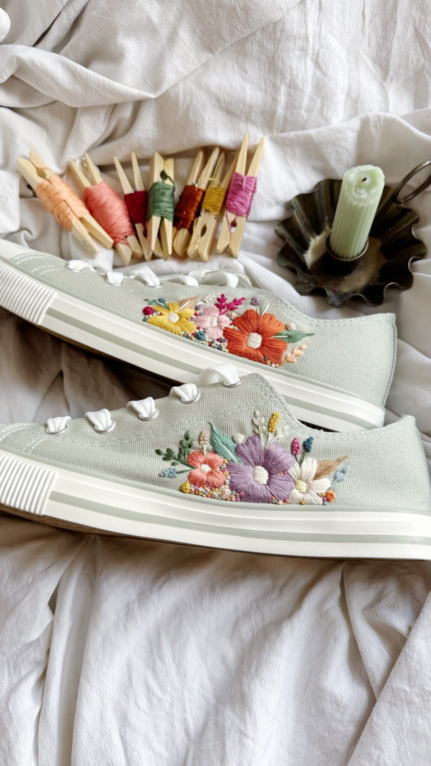 Hand Embroidered Floral Trainers Remaining Balance