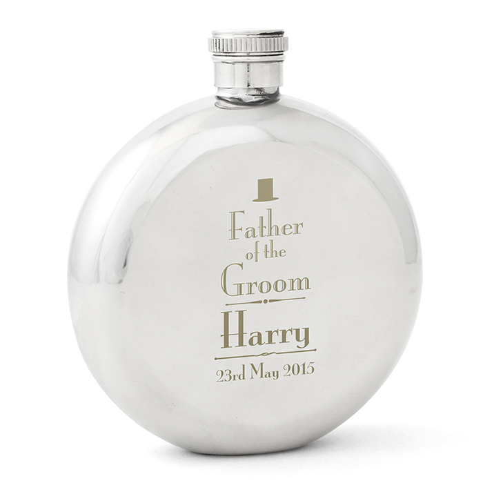 Decorative Wedding Father of the Groom Round Hip Flask