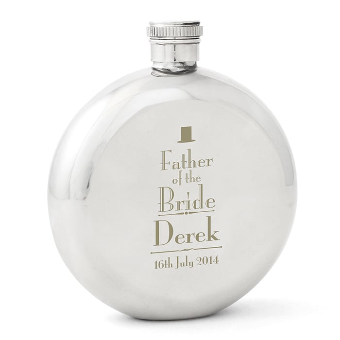 Decorative Wedding Father of the Bride Round Hip Flask