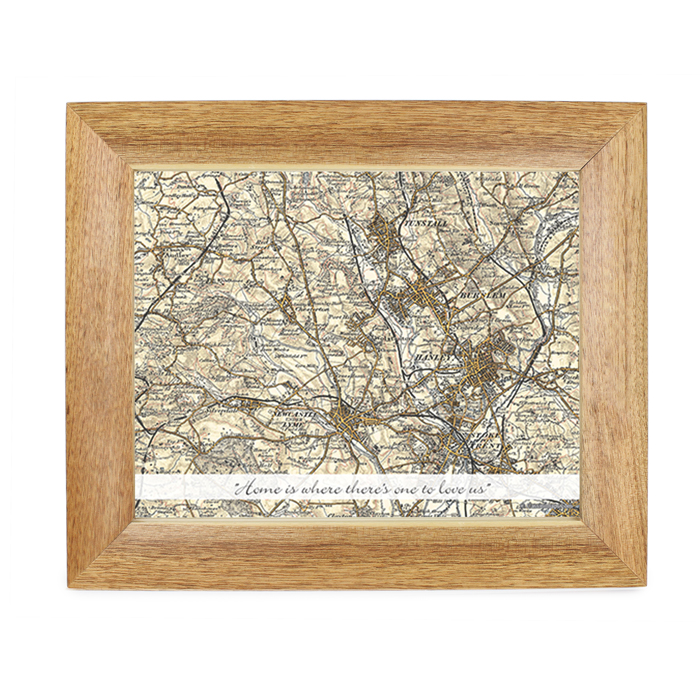 Postcode Map 10x8 Wooden Frame - Revised New With Message