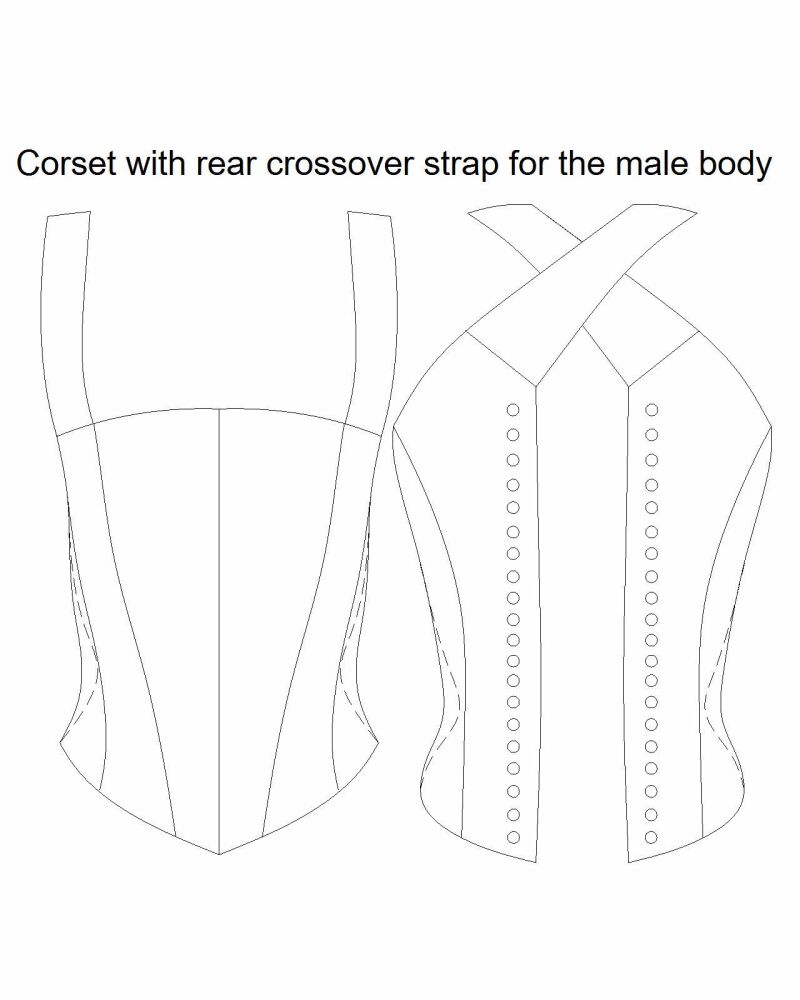 Male corset with rear crossover strap digital pattern