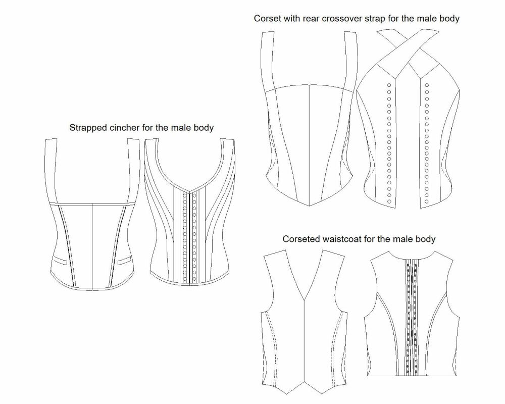 Pack of 3 male corset patterns