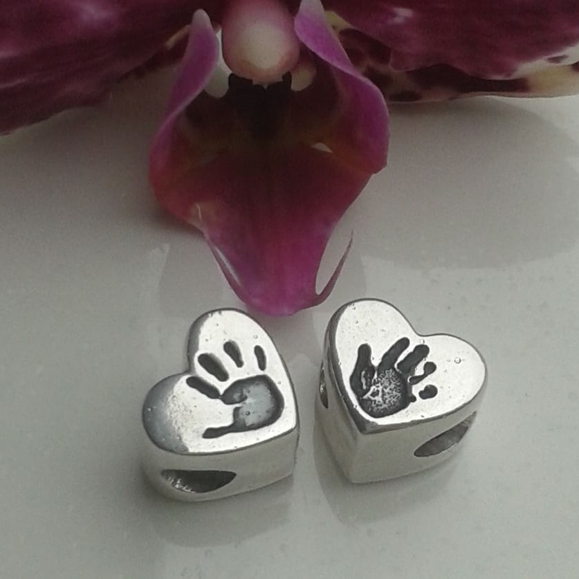 Handprint heart charm bead
