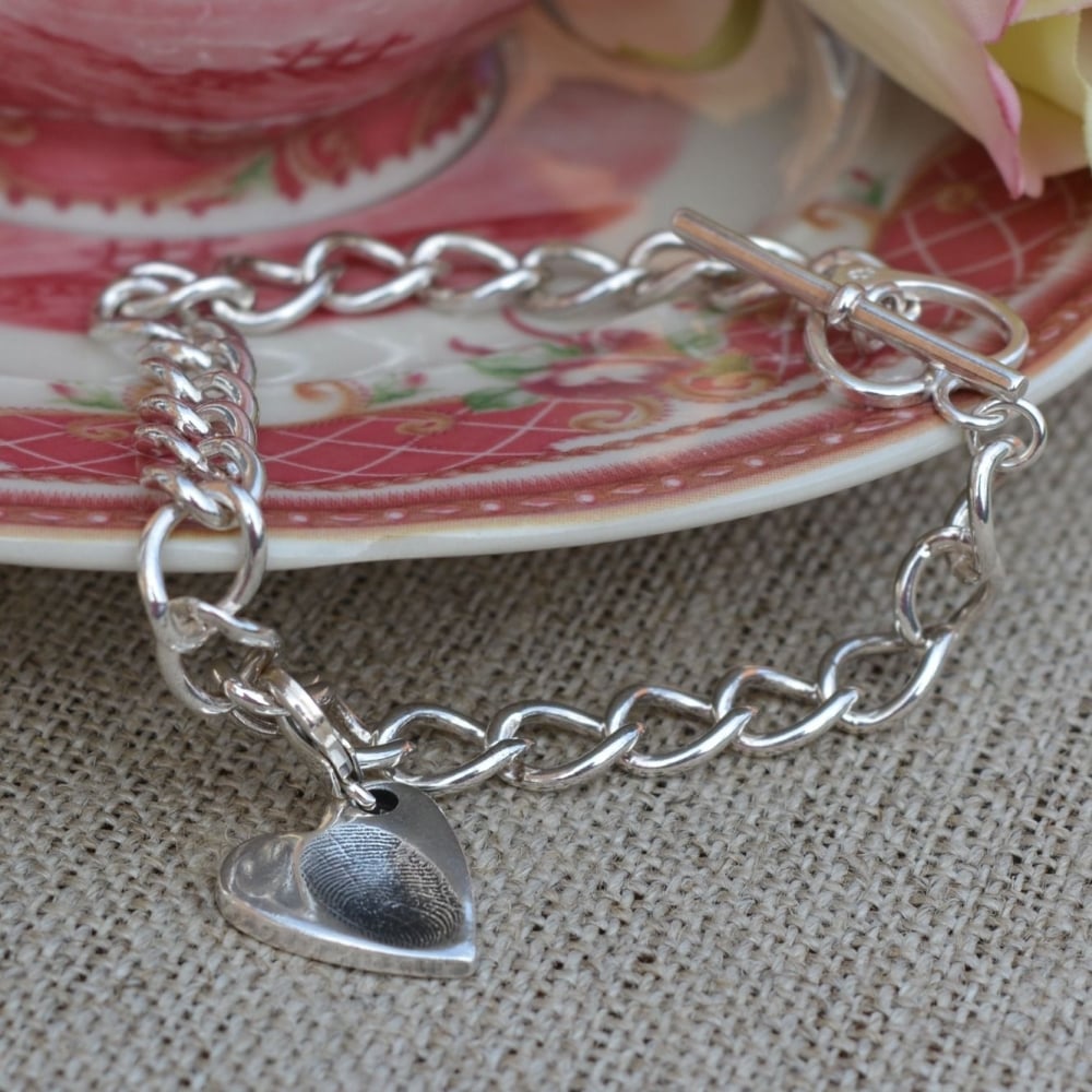 Sterling silver heart toggle bracelet with charm (various shapes)