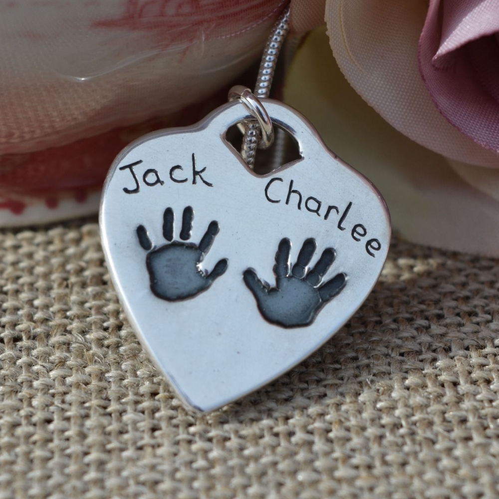 Handprint or foot print Hanging Bar Heart Pendant