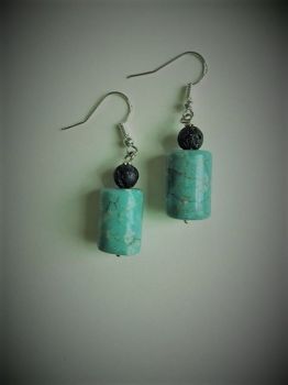 Turquoise Howlite & Black Lava Bead Earrings