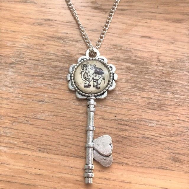 Vintage Elephant Key Necklace