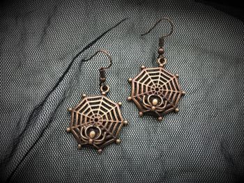 HALLOWEEN!  Bronze Cobweb Earrings