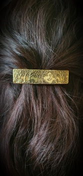 Embossed Woodland Moon Hair Barrette - Antique Gold Celtic Hair Slide