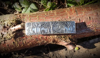 Embossed Woodland Celtic Moon Barrette Hair Slide - Antique Silver