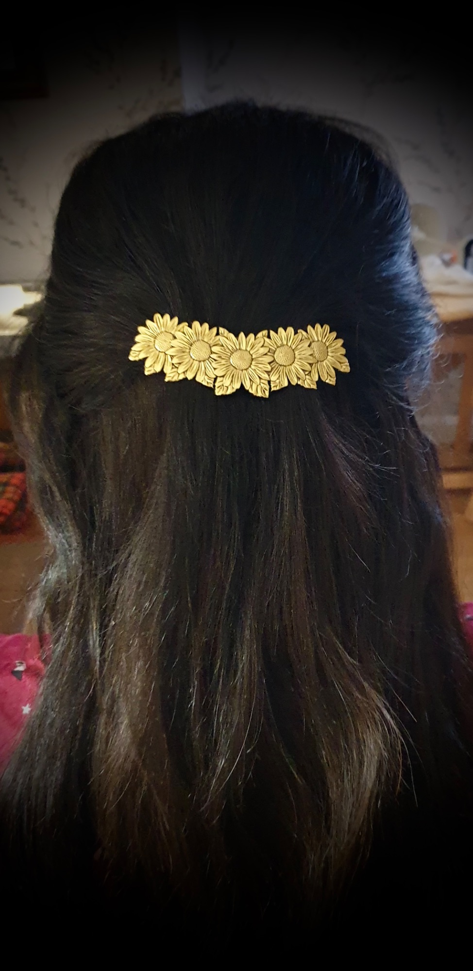 Embossed Sunflower Barrette Hair Slide - Gold