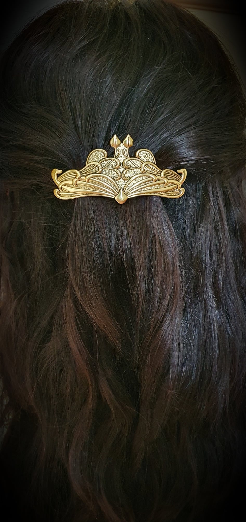 Embossed Gothic Fairy Barrette Hair Slide Antique Gold