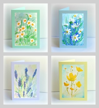 Set of 4 Watercolour Flowers Cards