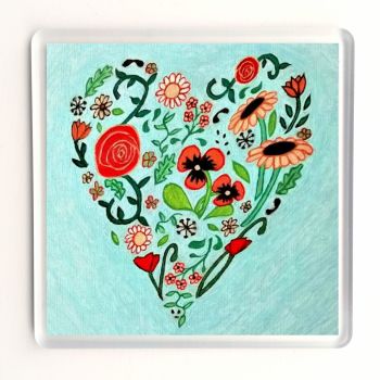 Turquoise Heart of Flowers Coaster
