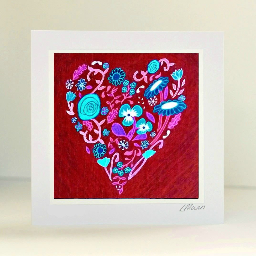 Heart of Flowers Card - red