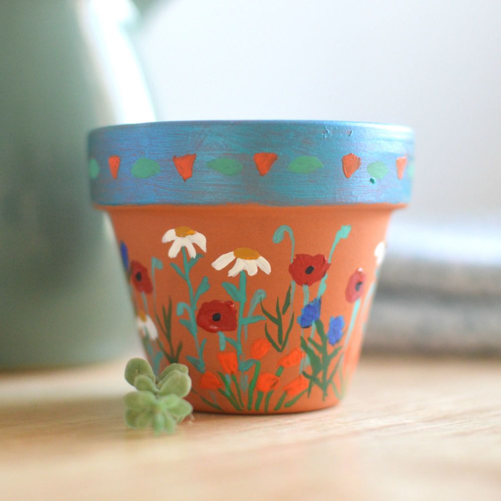 Handpainted Mini Flowerpot - Poppy Design