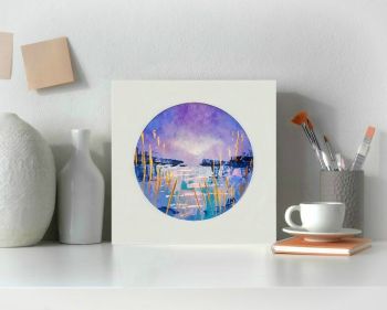 Lake Greetings Card - Blue and Gold