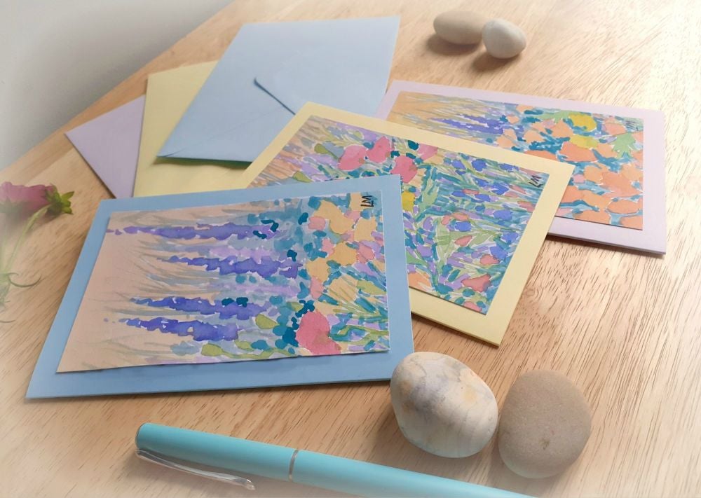 Set of three Monet style hand painted cards
