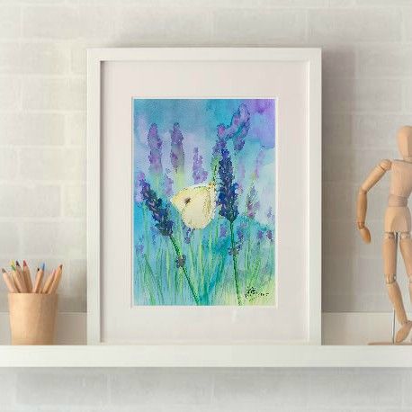 Small White Butterfly on Lavender Print