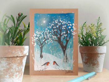 Robins in the Snow (painted to order)