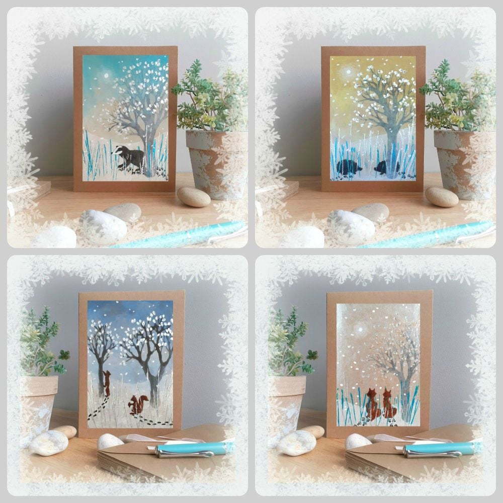 Special Offer - Four Forest Animals in the Snow Cards for £8