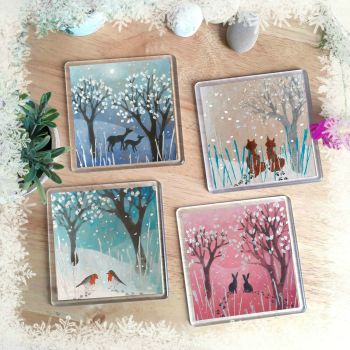 Winter Animals in the Snow Set of coasters