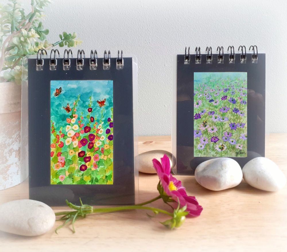 Two Mini Notebooks - Love-in-the-Mist and Hollyhocks