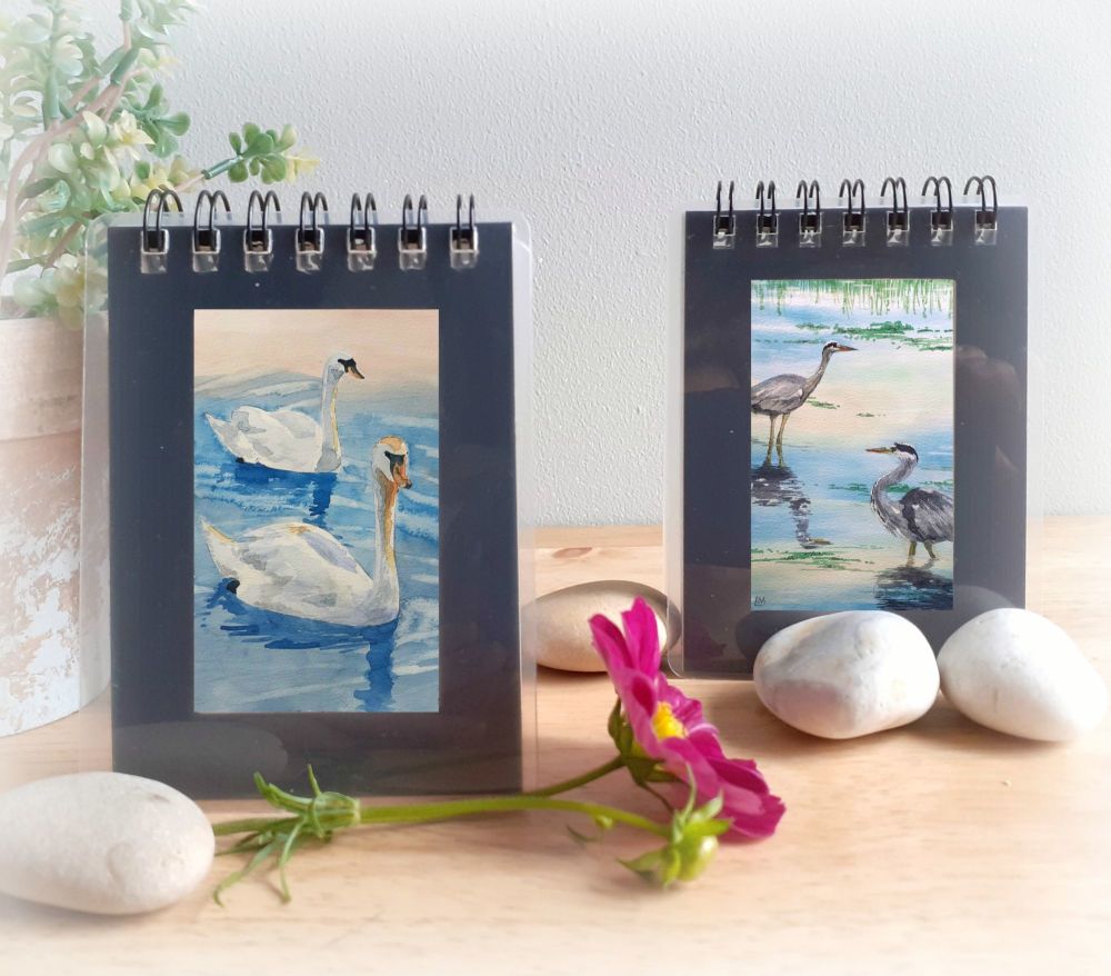 Two Mini Notebooks - Swans and Herons