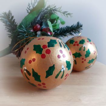 Hand Painted Gold Baubles - set of two