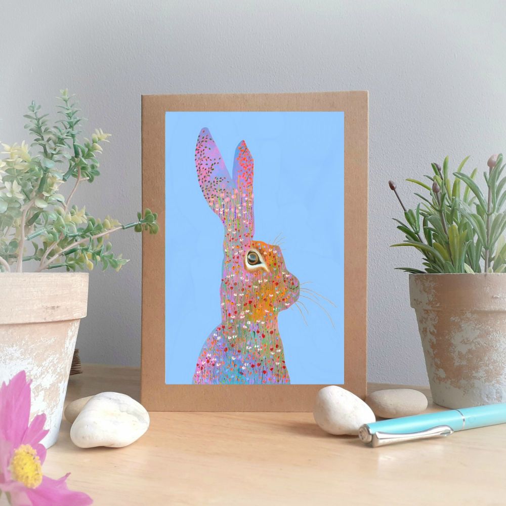 Flower Hare Greetings Card