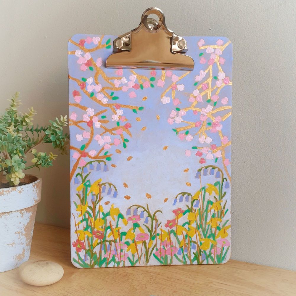 Hand Painted Spring Floral Clipboard with Gold details