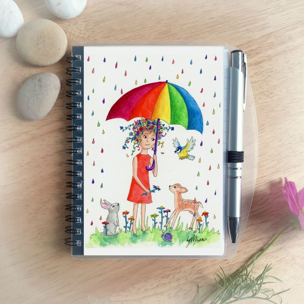 Rainbow Rain Notebook and Silver Pen